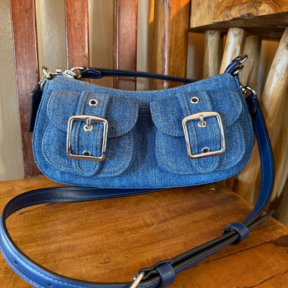 Coach Ashton Denim Bag CAK44 • Like New • Y2K Style Buckle Shoulder / Crossbody